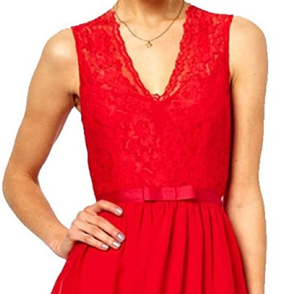 NWT ASOS red scalloped lace skate dress, size 4